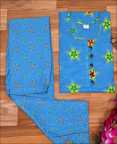 Cotton Block Print Aqua Blue Kurti Set